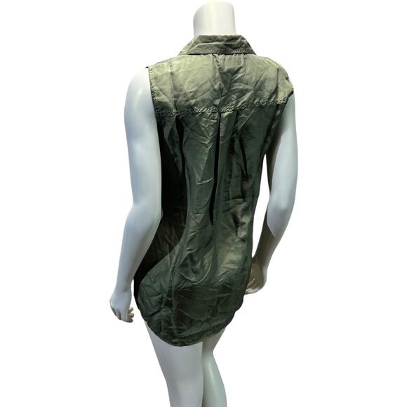 Stunt Collections Small Earthy Green Silk Sleeveless Blouse - Good Condition - Picture 3 of 12